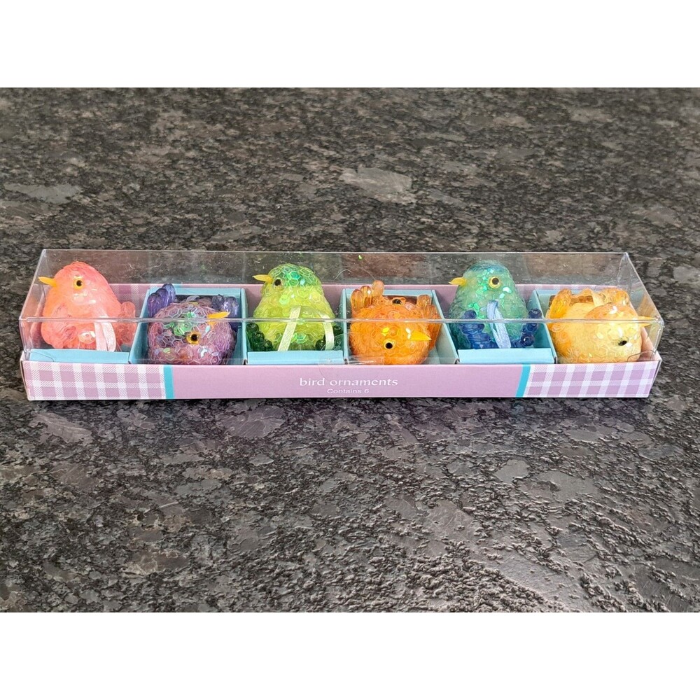 Pier 1 Imports Colorful Sequin Bird Ornaments New in Box of 6 NIB